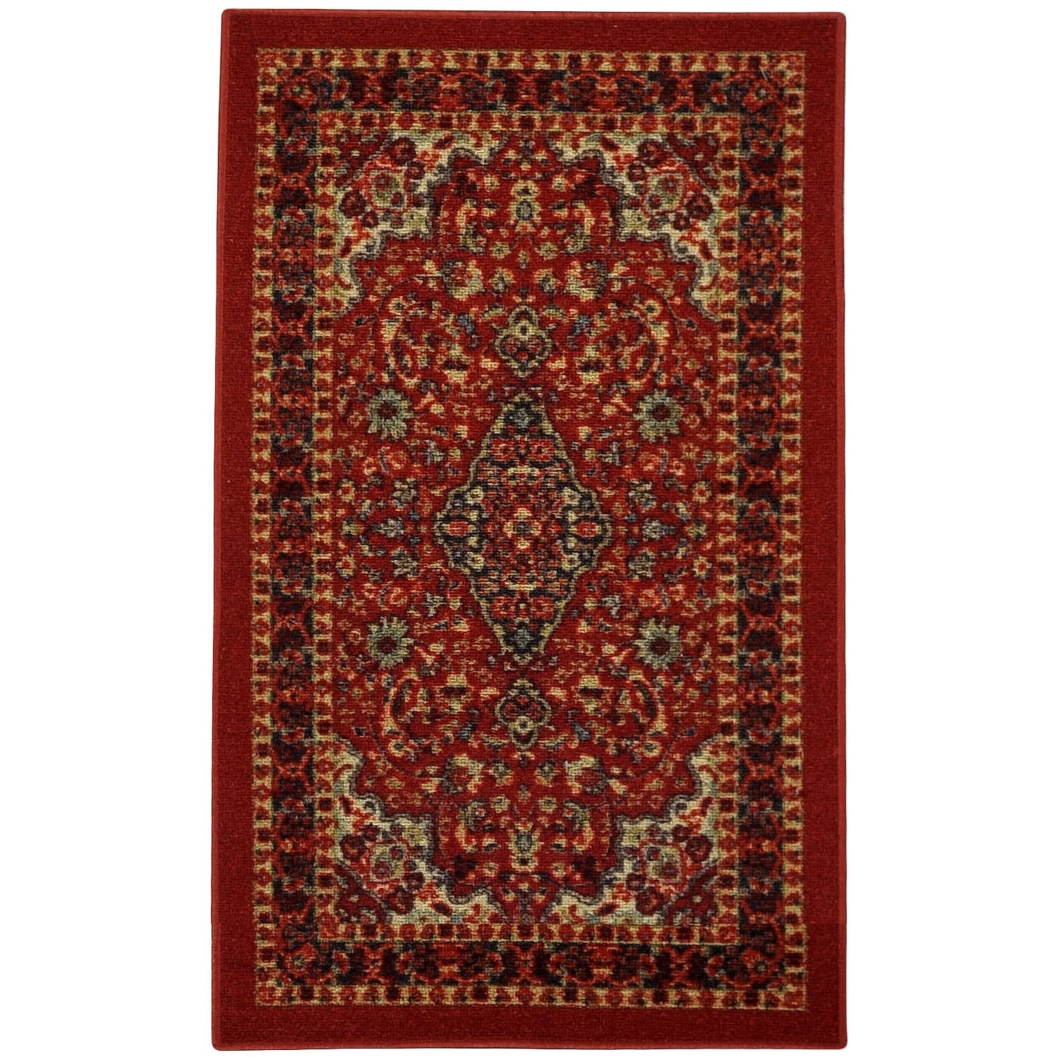 Shop Rubber Back Red Traditional Floral Non Slip Door Mat Rug 1 6