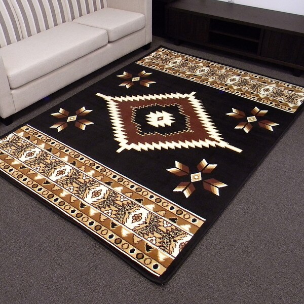 Shop TajMahal SW2 Black Southwestern Area Rug (5' x 7') Overstock