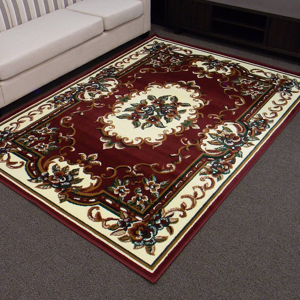 TajMahal 117 Burgundy Oriental Area Rug (5' x 7') - 5' x 7'