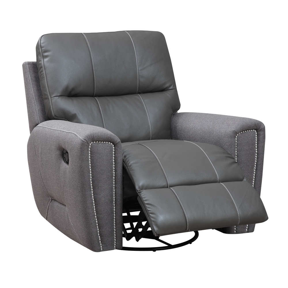 Shop Grey Leather and Microfiber Swivel Glider Recliner ...