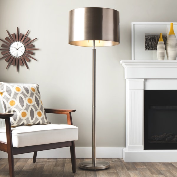 Brushed Nickel Drum Shade 2-light Floor Lamp - Free Shipping Today ... Brushed Nickel Drum Shade 2-light Floor Lamp - Free Shipping Today ...