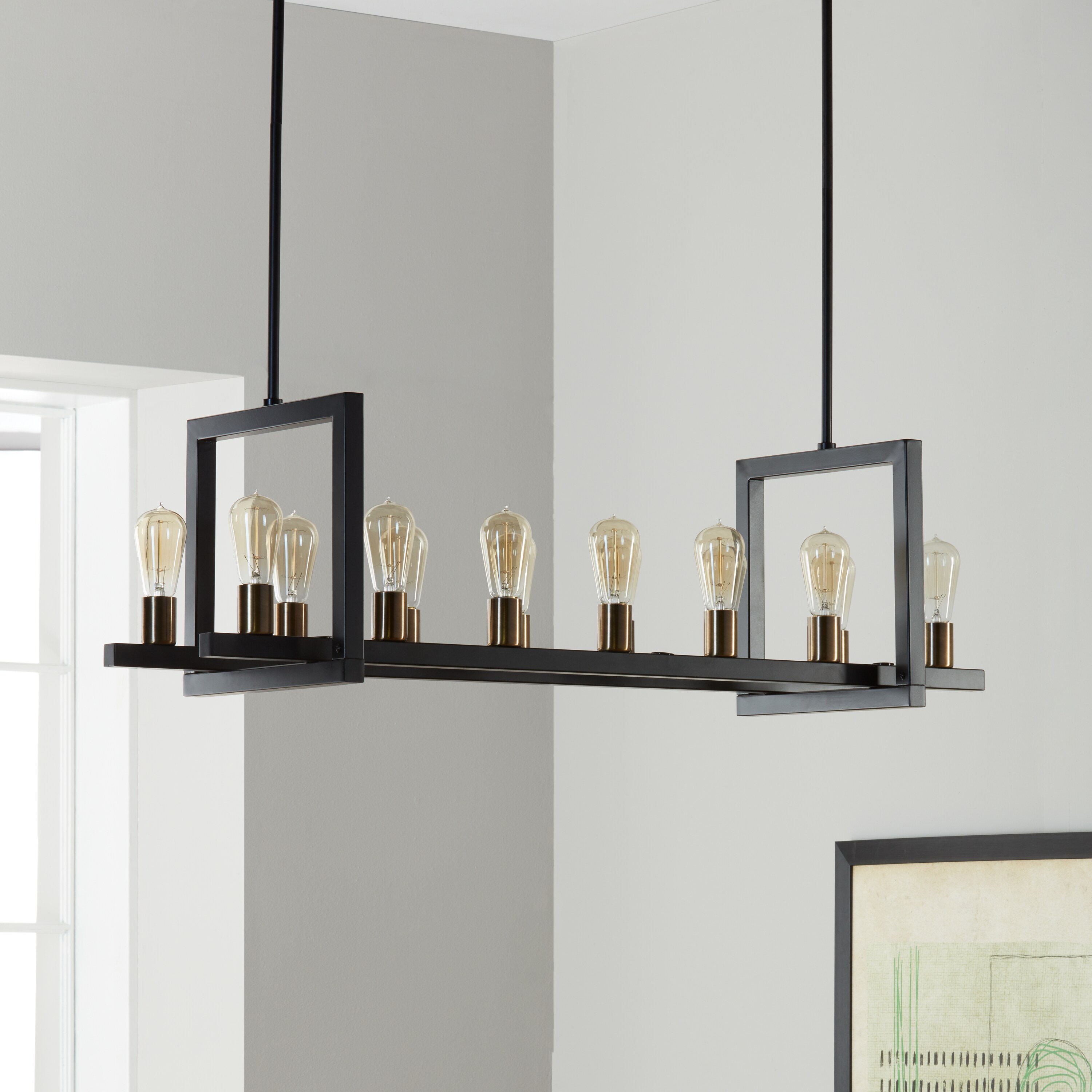 Strick & Bolton Griffin Black Metal Rectangular 14-light Chandelier - Chandeliers For Bedrooms by Overstock.com
