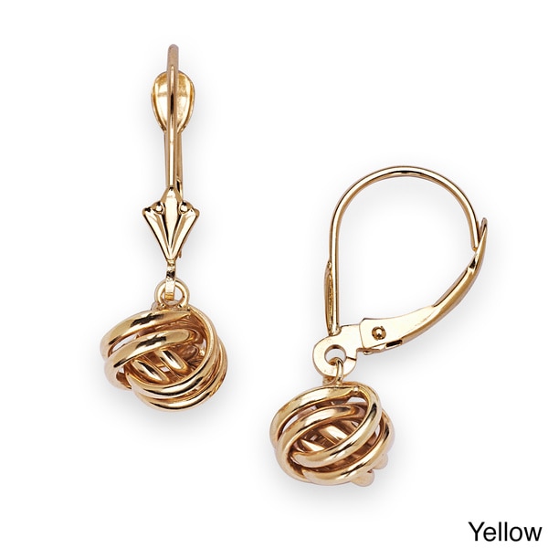 14k Yellow Gold Hanging Loveknot Leverback Earrings  