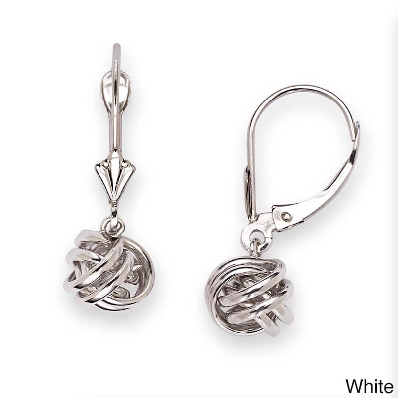 Curata 14k Yellow or White Gold 24x8mm Hanging Love Knot Lever Back Earrings - White