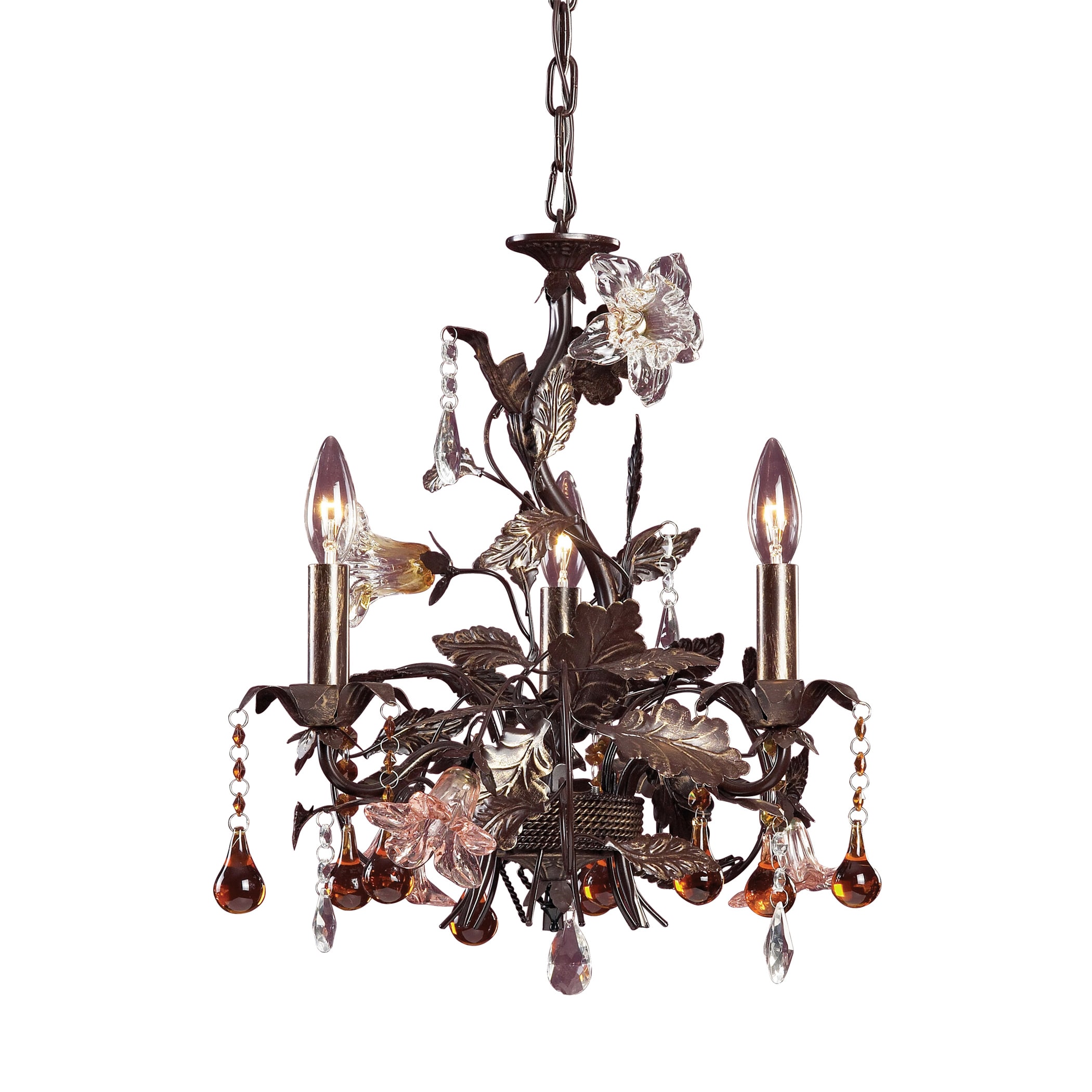 Elk Lighting 'Cristallo Fiore' 3-light Deep Rust Chandelier (Deep Rust Chandelier) - Chandeliers For Bedrooms by Overstock.com