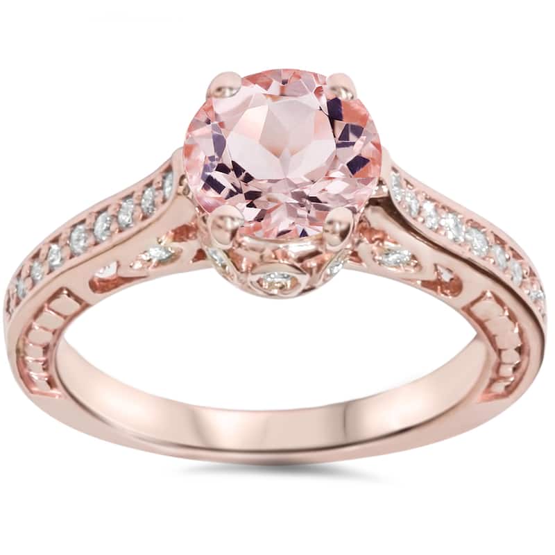 Pompeii3 14k Rose Gold 1/4 ct. TDW Diamond and Peach Morganite Engagement Ring (I-J, I2-I3) - 4