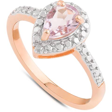Dolce Giavonna Gold Over Sterling Silver Amethyst and Diamond Accent Teardrop Solitaire Ring