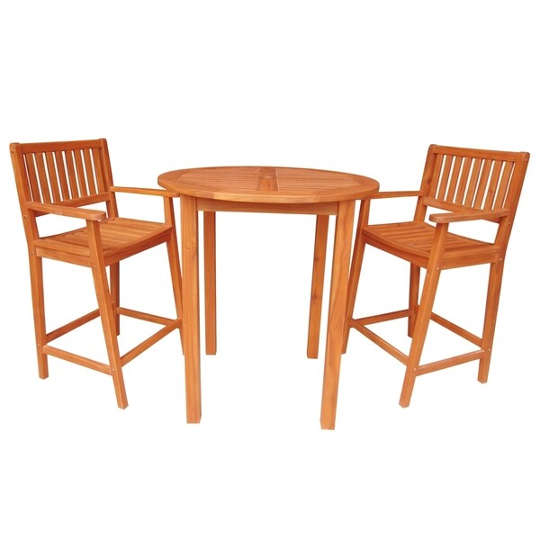 Hardwood Bar-height Round Table with Two Stool