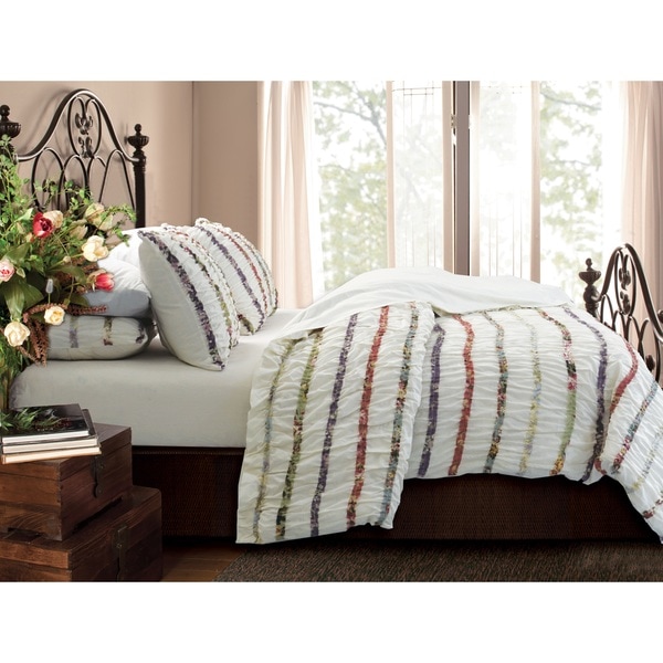 Greenland Home Fashions Bella Ruffle Button Closure Cotton 3-piece Duvet Cover Set
