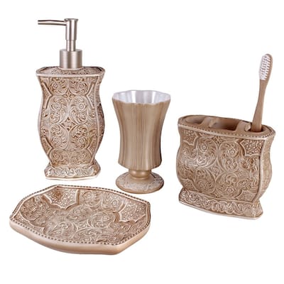 Creative Scents Victoria Beige Bathroom Accessories Set of 4