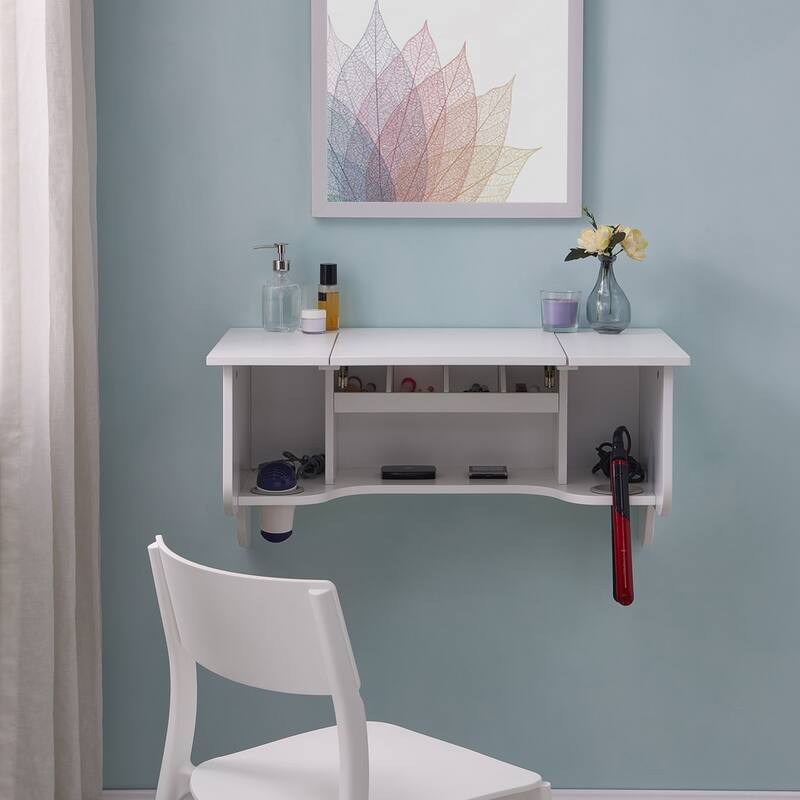 SEI Furniture Black Wall Mounted ledge with Vanity Mirror