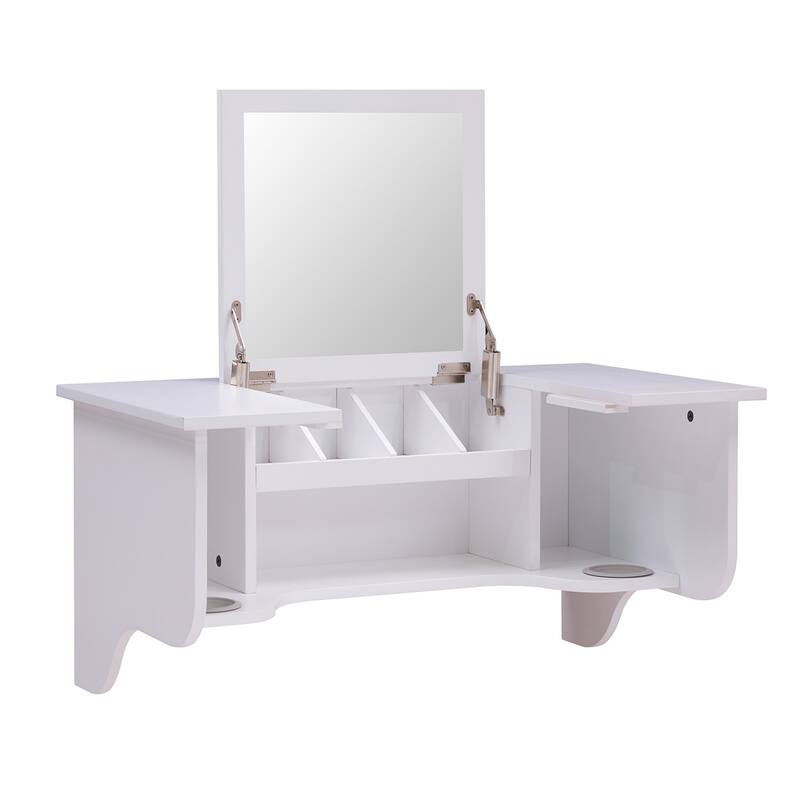 SEI Furniture Black Wall Mounted ledge with Vanity Mirror - White