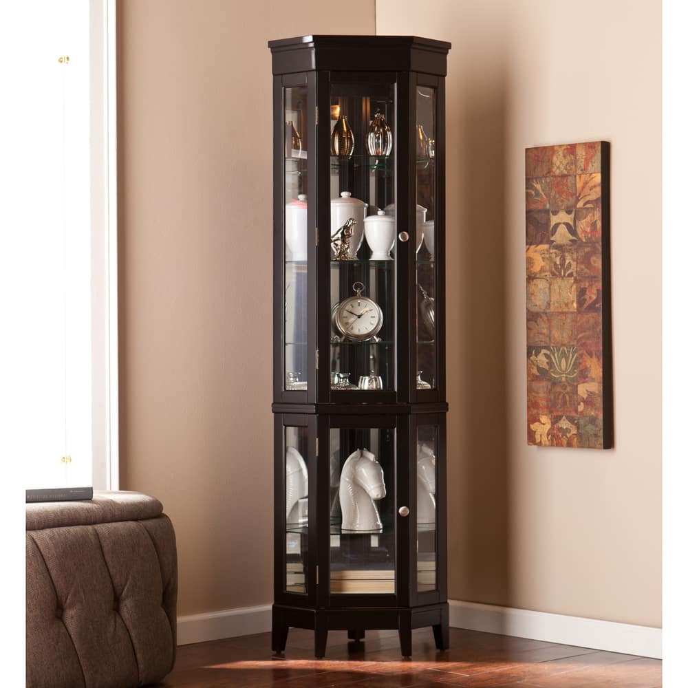 SEI Furniture Bijoux Black Corner Curio Display Cabinet