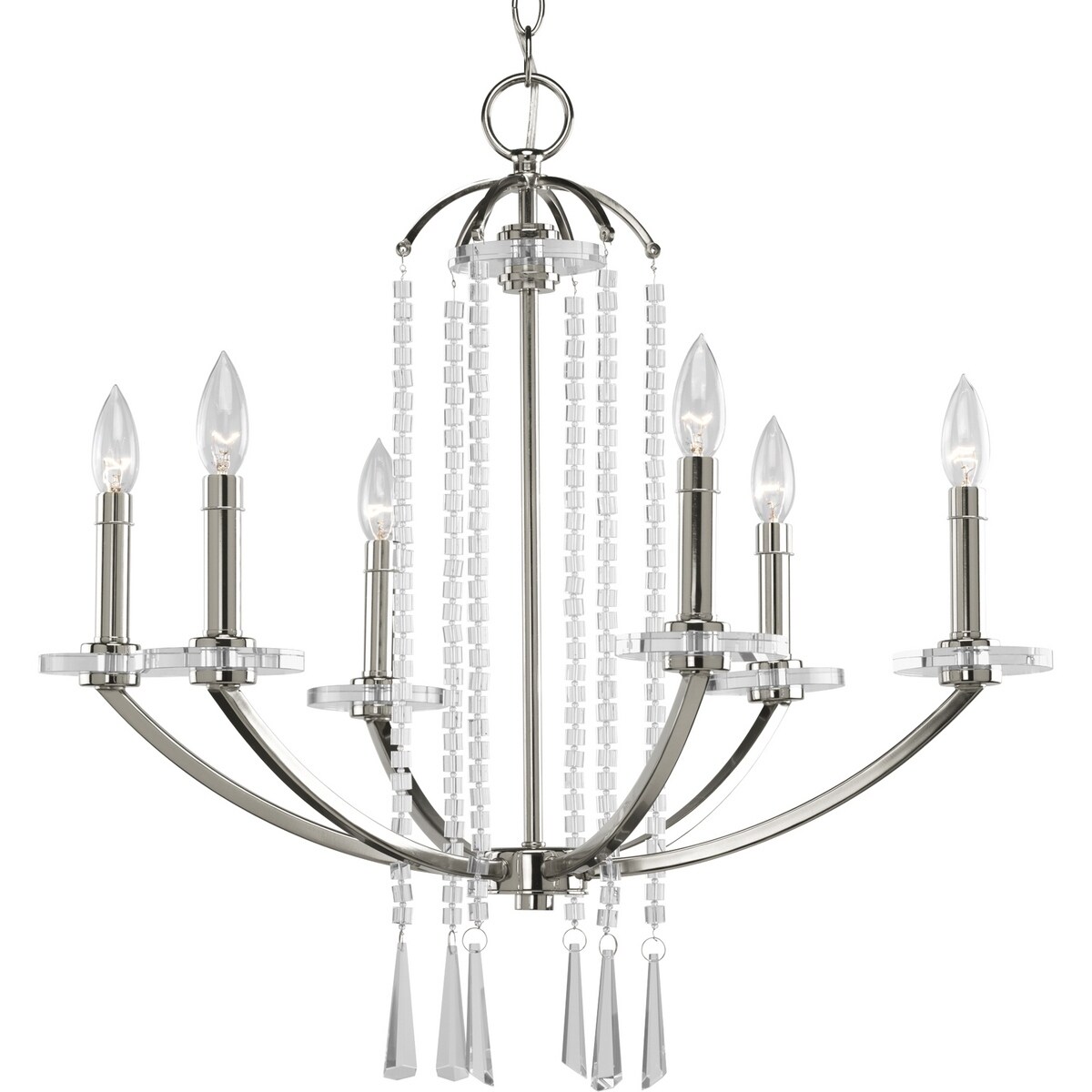 Progress Lighting Silvertone  6-light Chandelier with Drops of Opulent Beads - N/A (6-Light Polished Nickel finish chandelier) - Chandeliers For Bedrooms by Overstock.com