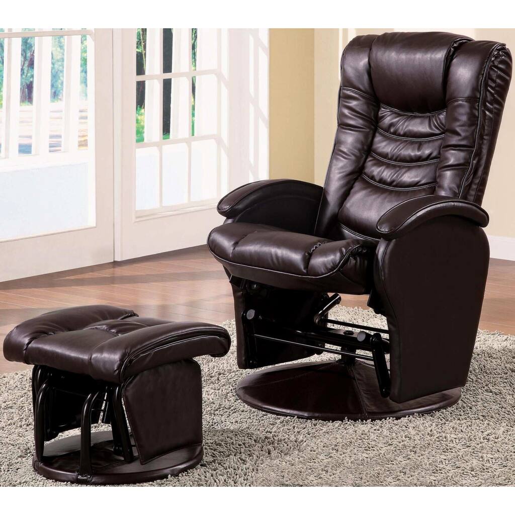 Askella Brown Swivel Glider Recliner Ottoman Set