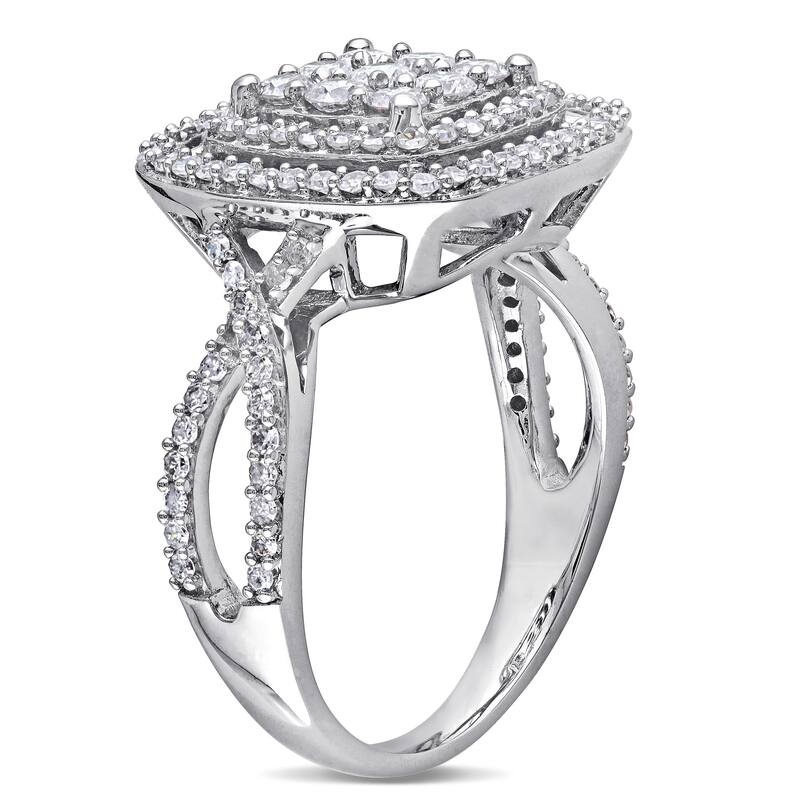 Miadora Signature Collection 10k White Gold 1ct TDW Diamond Cluster Halo Engagement Ring