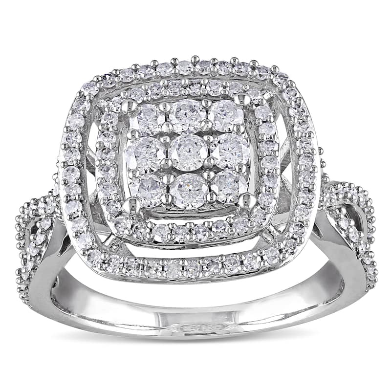 Miadora Signature Collection 10k White Gold 1ct TDW Diamond Cluster Halo Engagement Ring