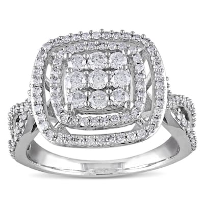 Miadora Signature Collection 10k White Gold 1ct TDW Diamond Cluster Halo Engagement Ring