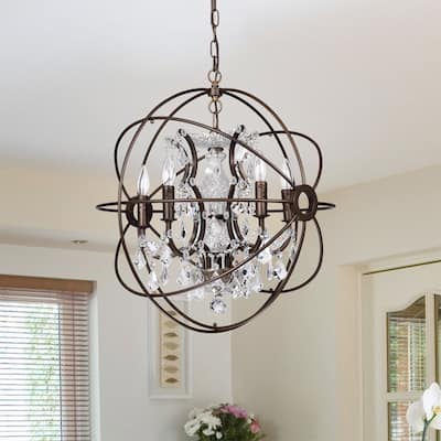 Planetshaker II Antique Bronze and Crystal 6-light Chandelier