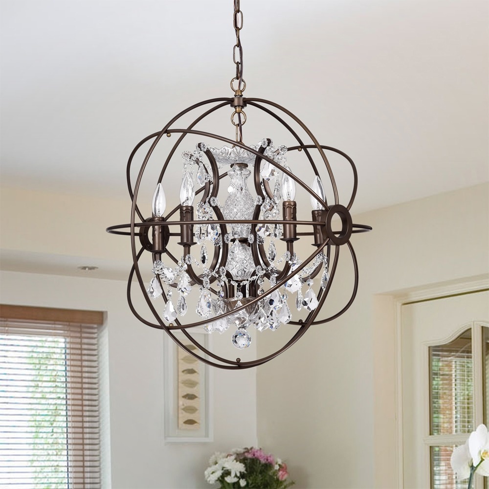 Planetshaker II Antique Bronze and Crystal 6-light Chandelier