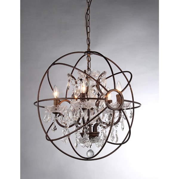 Planetshaker II Antique Bronze and Crystal 6 light Chandelier