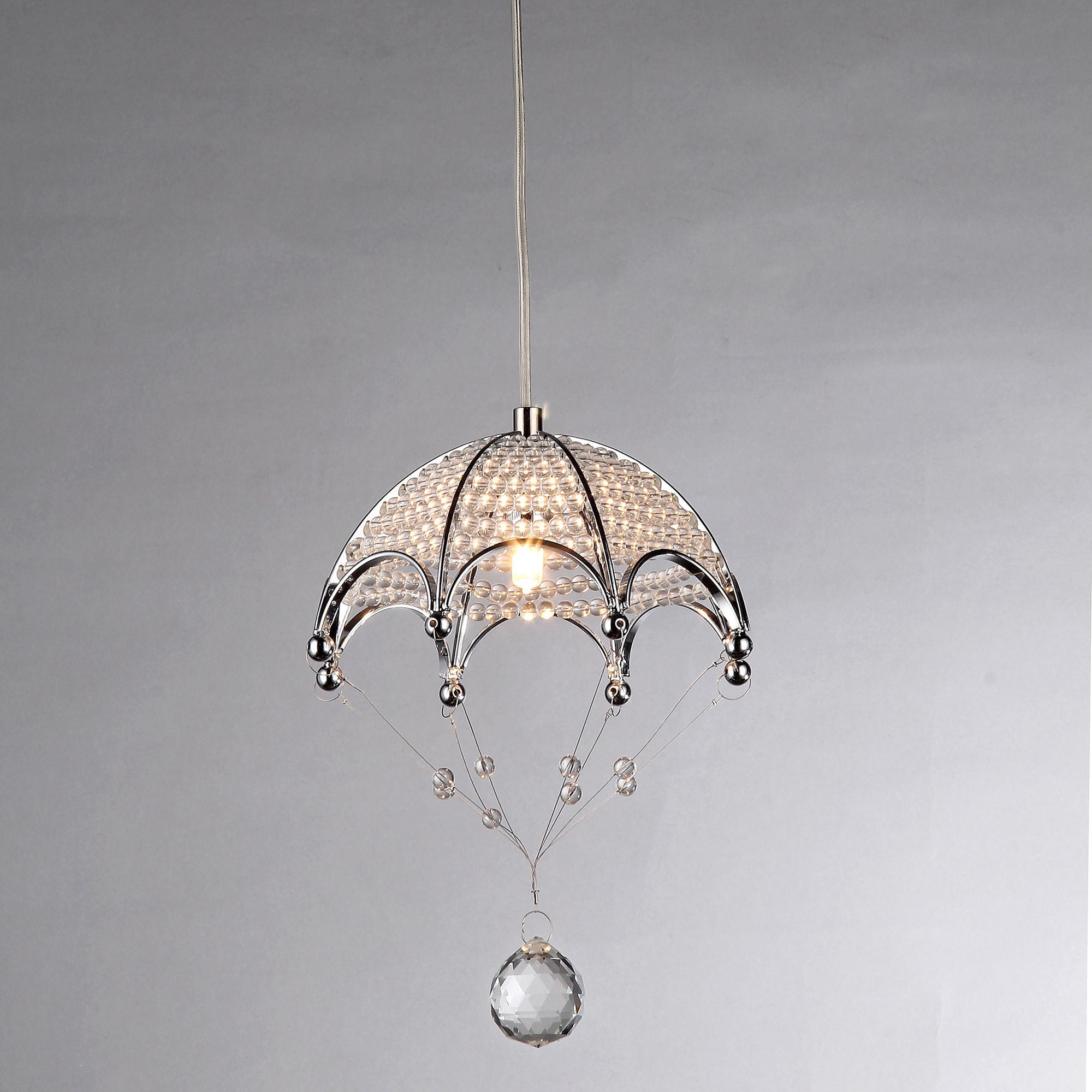 Cnidaria Umbrella-shaped Chrome and Crystal 1-light Chandelier (Silver/Chrome) - Chandeliers For Bedrooms by Overstock.com