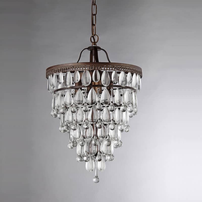 Martinee Antique Bronze and Crystal Inverted Pyramid Chandelier