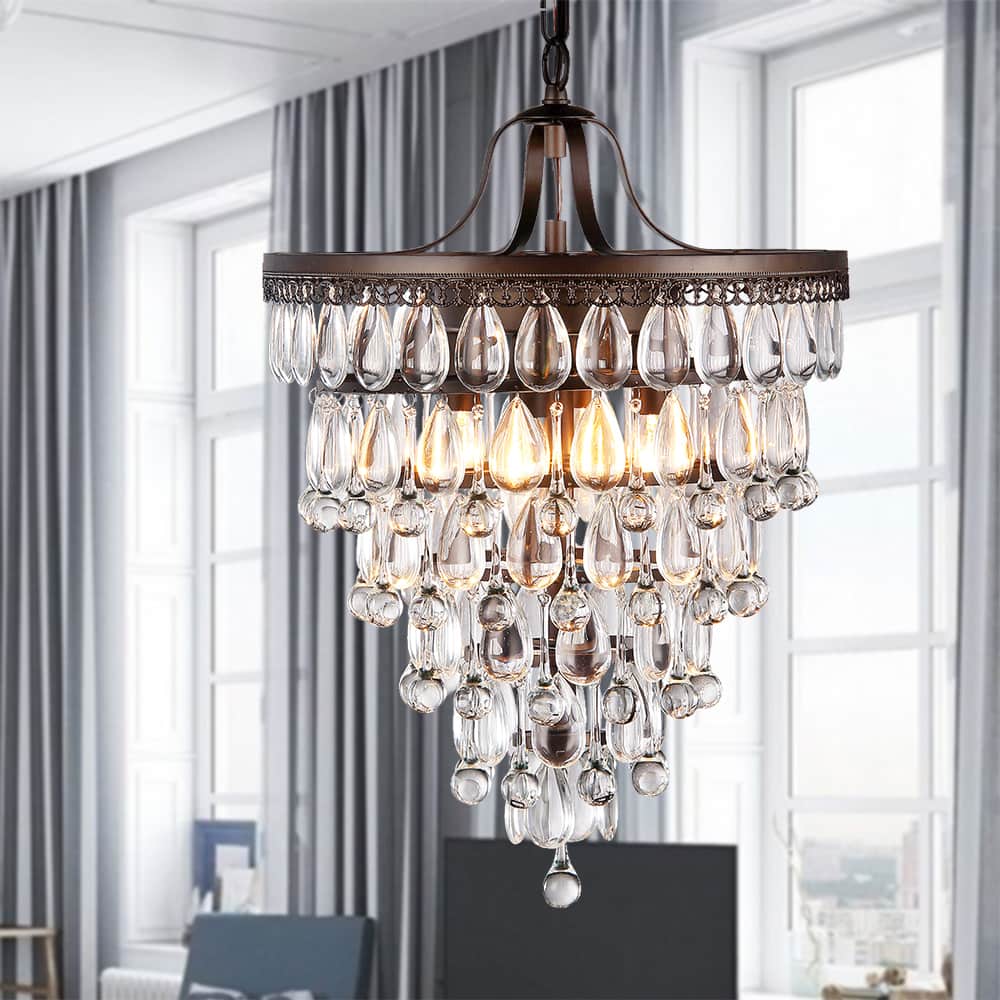 Martinee Antique Bronze and Crystal Inverted Pyramid Chandelier
