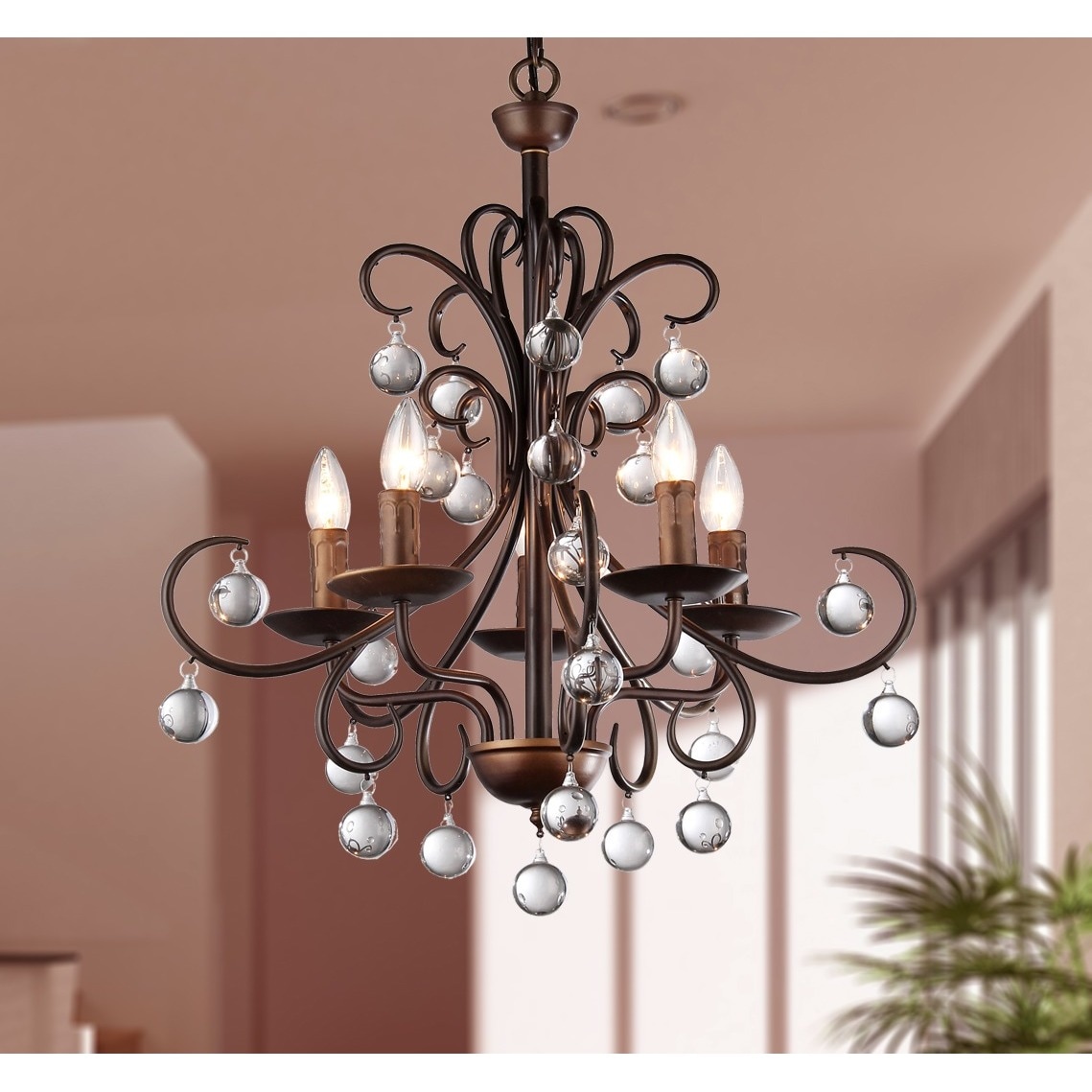 Grace Antique Bronze and Crystal Drop Curved 5-light Chandelier (Antique Bronze) - Chandeliers For Bedrooms by Overstock.com