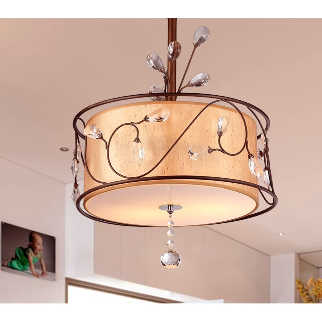Amelia Bronzetone and Round Fabric Shade Chandelier (Bronze) - Chandeliers For Bedrooms by Overstock.com