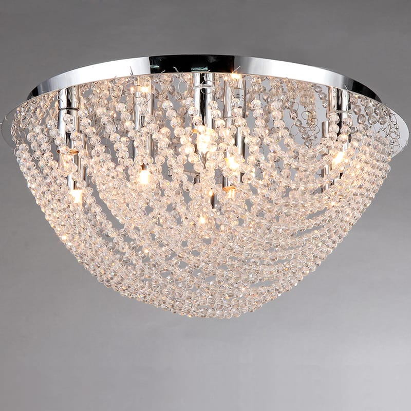 Round Loran Crystal Flush-mount 9-light Fixture - Silver