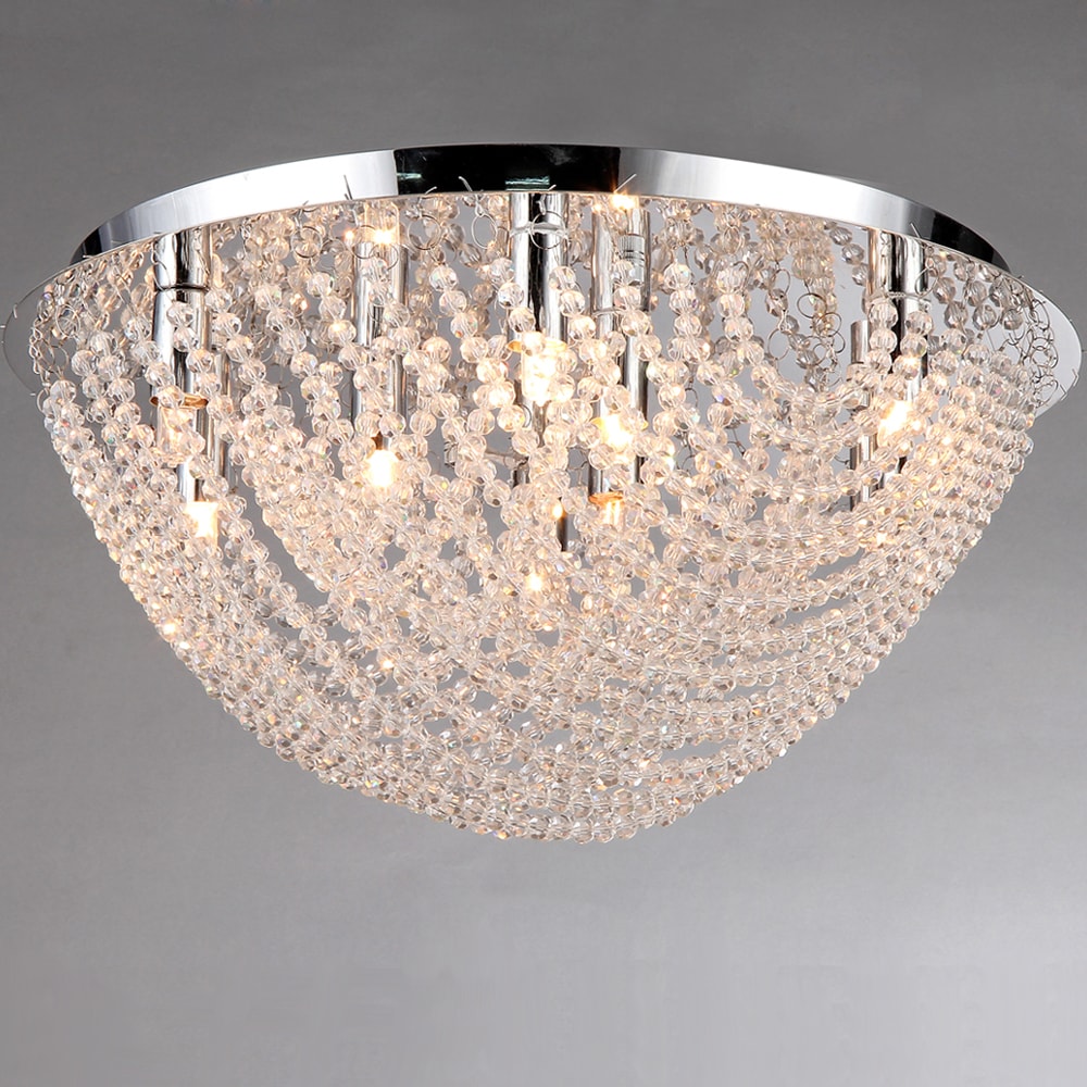 Warehouse of Tiffany Round Loran Crystal Flush-mount 9-light Fixture - Silver