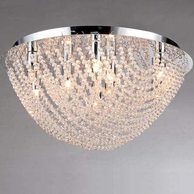 Round Loran Crystal Flush-mount 9-light Fixture - Silver