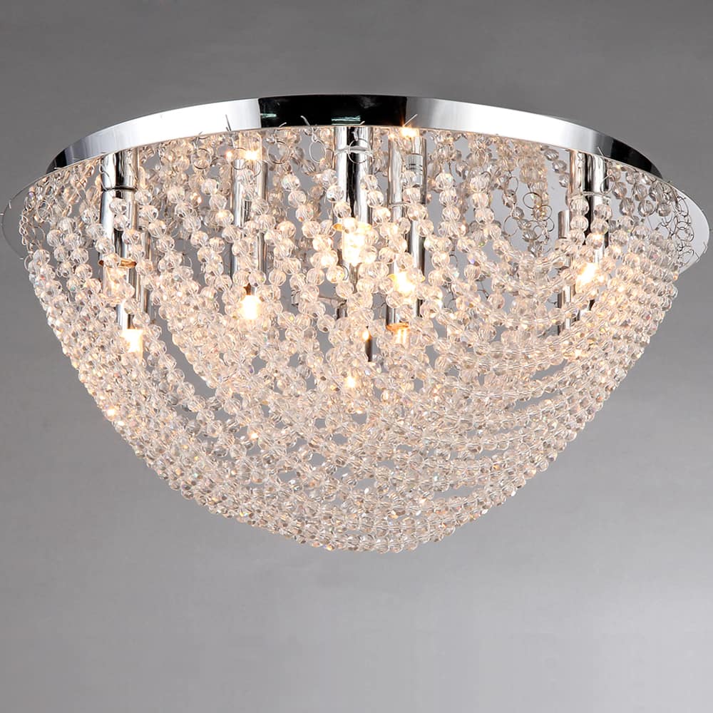 Round Loran Crystal Flush-mount 9-light Fixture - Silver