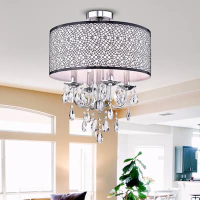 Shane Chrome and Crystal Round Shade Flush-mount 4-light Fixture