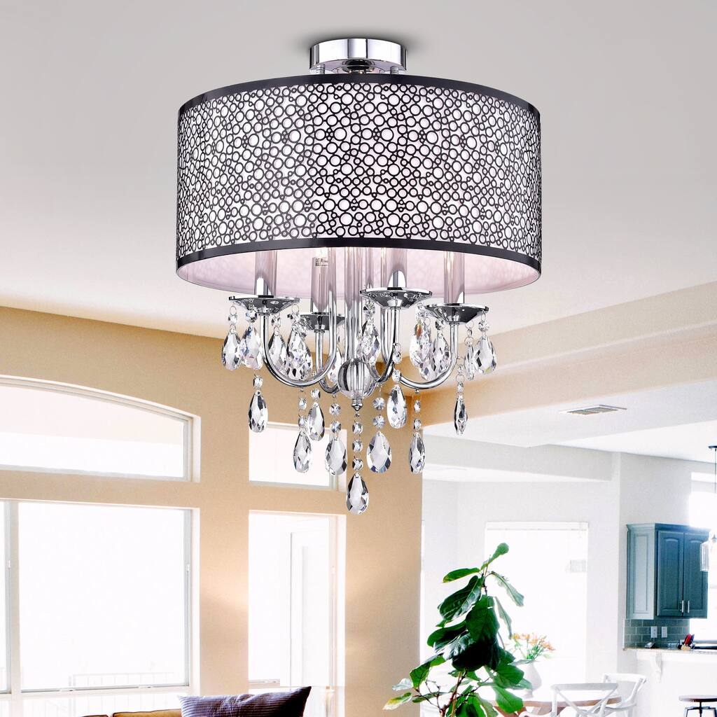 Shane Chrome and Crystal Round Shade Flush-mount 4-light Fixture