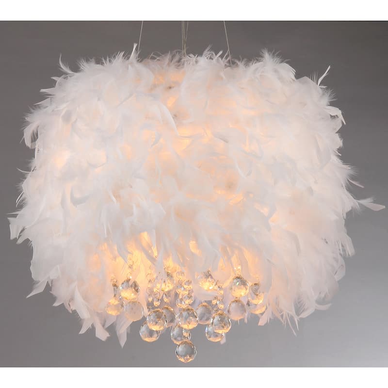 Iglesias Fluffy White Feathers and Crystal 3-light Pendant - 15x15x30