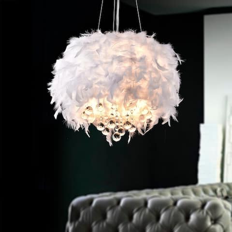 Iglesias Fluffy White Feathers and Crystal 3-light Pendant - 15x15x30