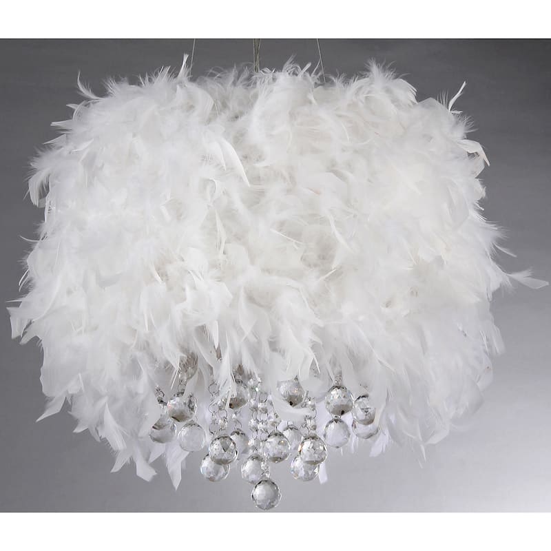 Iglesias Fluffy White Feathers and Crystal 3-light Pendant - 15x15x30