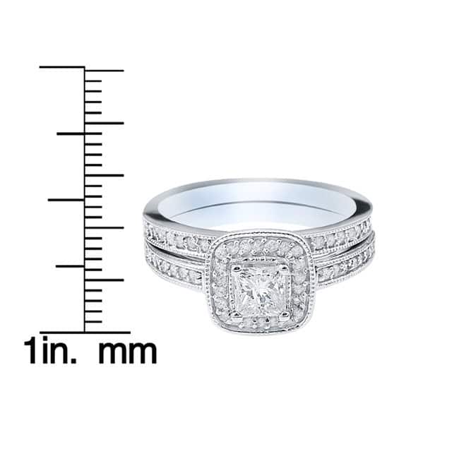 14k White Gold 1 1/6ct TDW Halo Diamond Bridal Set - White Gold - White Gold