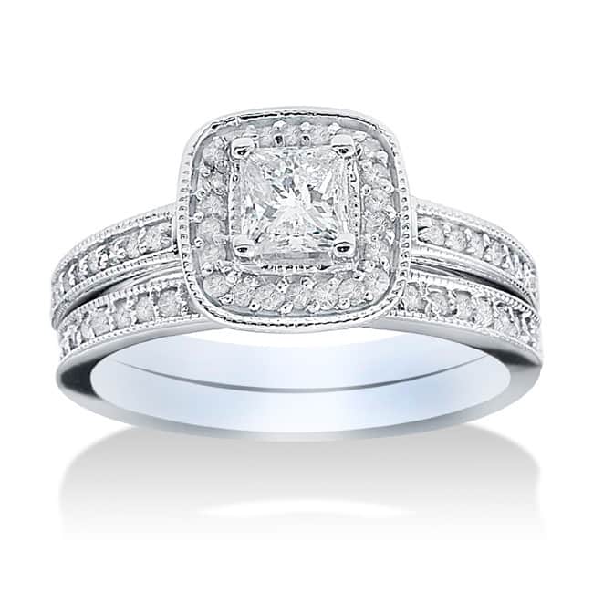 14k White Gold 1 1/6ct TDW Halo Diamond Bridal Set - White Gold - White Gold - 4