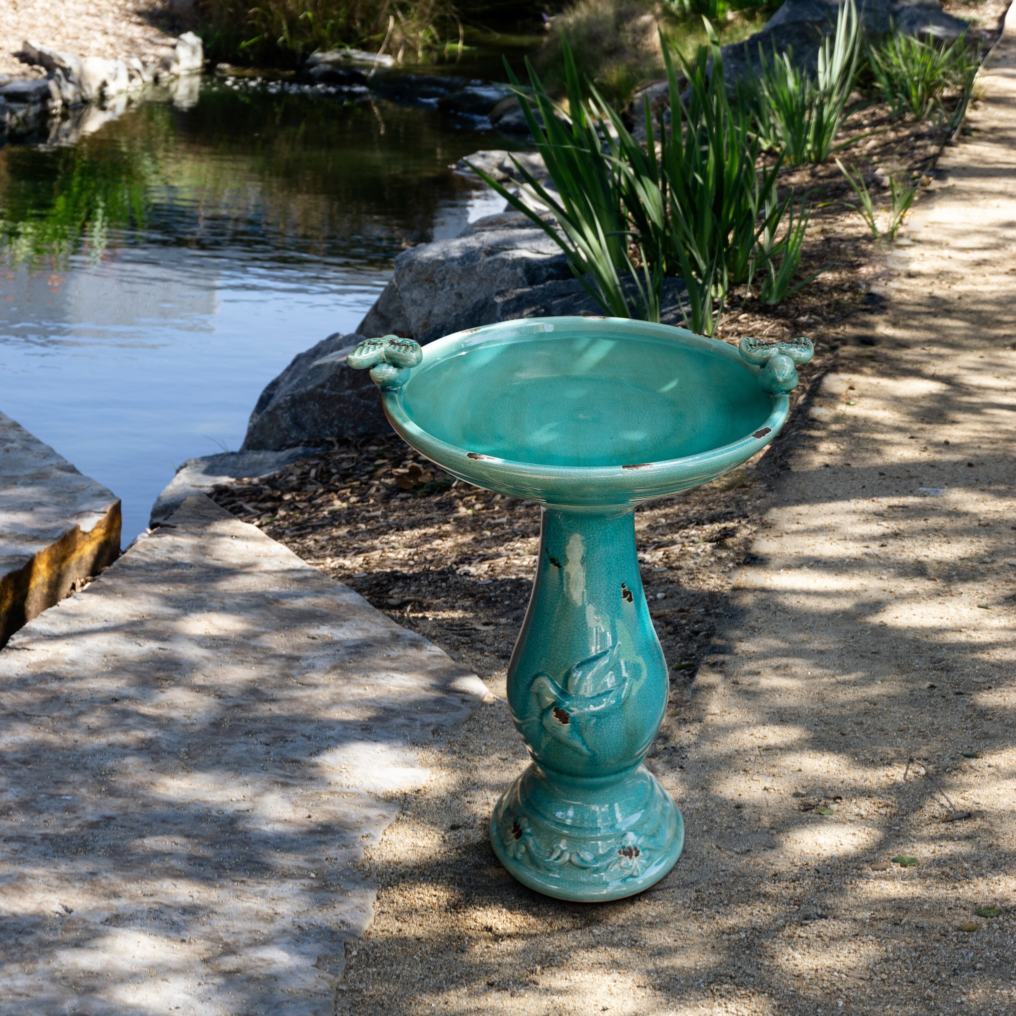 Alpine Corporation Turquoise Pedestal Birdbath, 24-Inches Blue | eBay