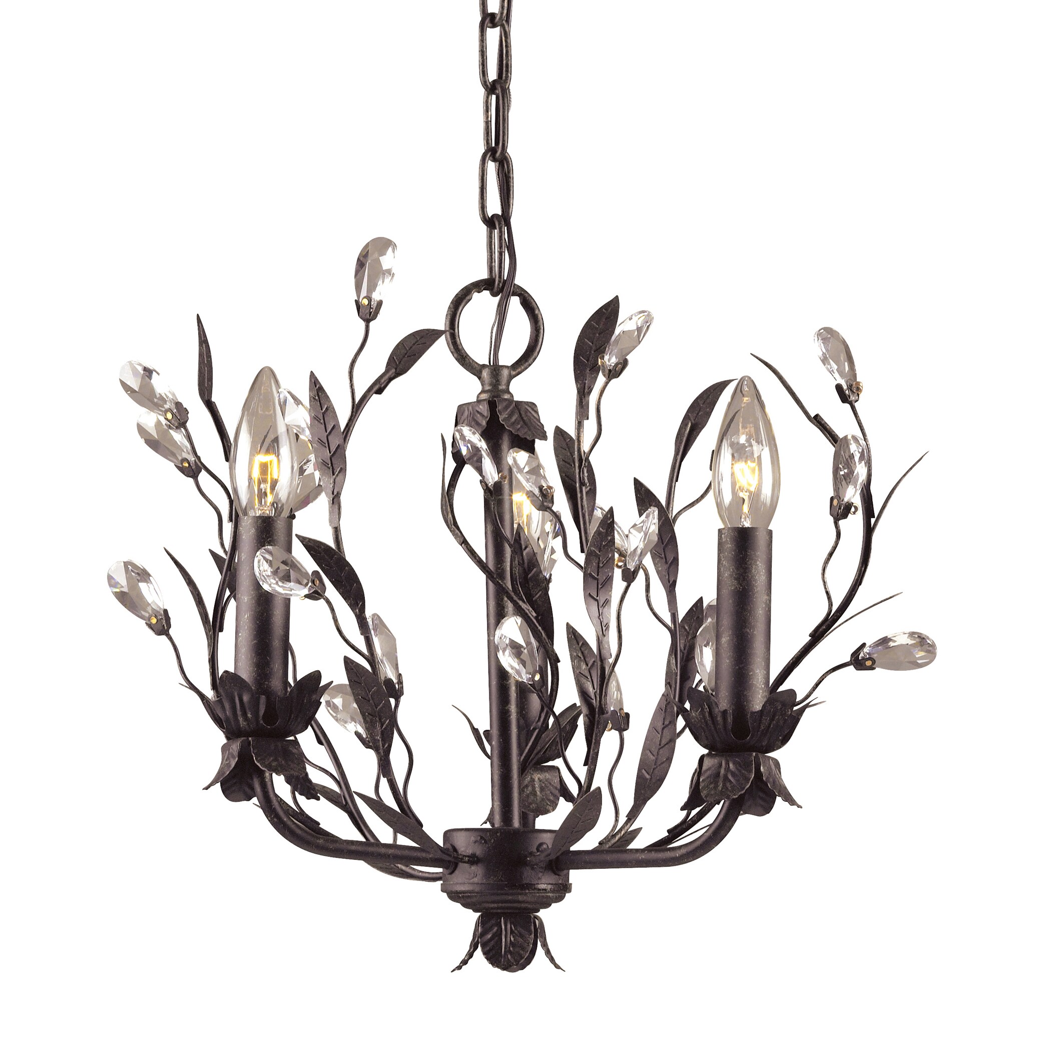 Elk Lighting 'Circeo' 3-light Vine and Crystal Droplet Chandelier (3-light Chandelier w/ Recessed Can Conversion Kit) - Chandeliers For Bedrooms by Overstock.com
