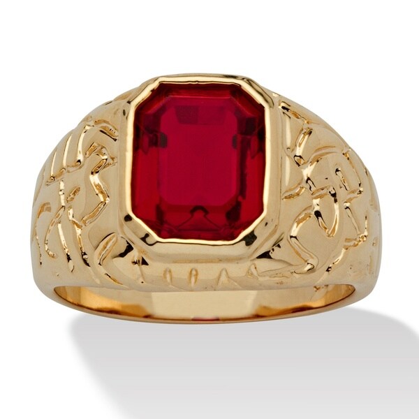Shop Men&#39;s Emerald-Cut Simulated Ruby Nugget-Style Ring 14k Yellow Gold-Plated Sizes 8-16 - On ...