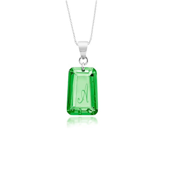 Sterling Silver Emerald Green Cubic Zirconia May Birthstone Initial