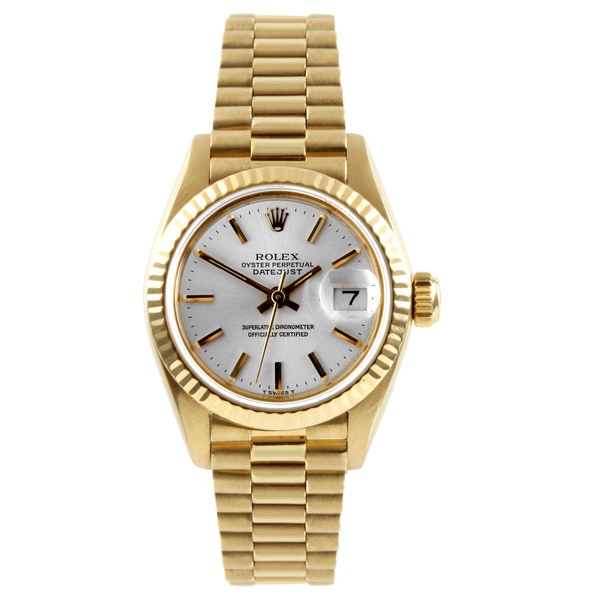 Shop Pre-Owned Rolex Women's President Yellow Gold Fluted Bezel ...