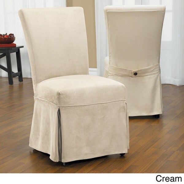 Luxury Suede Chair Relaxed Fit Long Dining Slipcover with Buttons ...