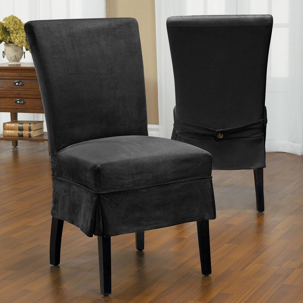 QuickCover Luxury Suede Mid Pleat Relaxed Fit Dining Chair Slipcover with Buttons