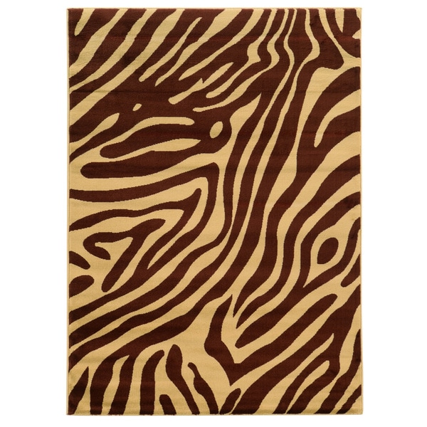 Linon Elegance Zebra Print Brown/ Tan Area Rug (5' x 7'3) - 5' x 7'3"