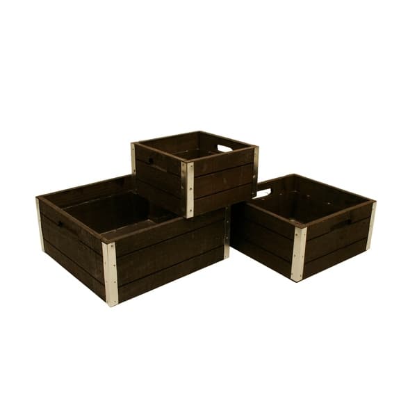 slide 2 of 3, Wald Imports Reinforced Grey-wash Wood Storage Crates (Set of 3)